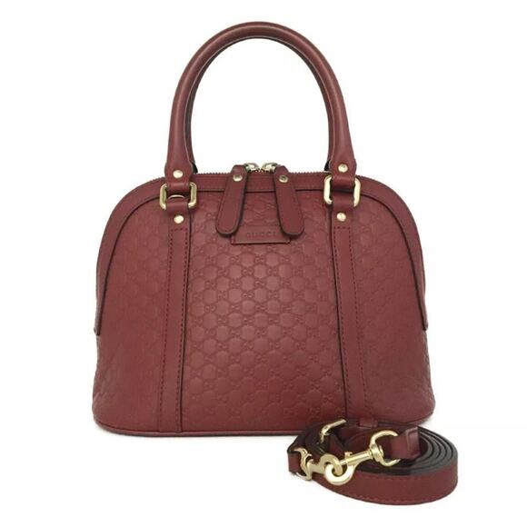 GUCCI  Ssima GG Logo Leather Hand Bag  w/Shoulder Strap Red - Picture 1 of 8